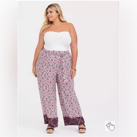 Torrid Pink Floral Print Wide Leg Pants Boho Flowy Size 1X - Picture 5 of 11